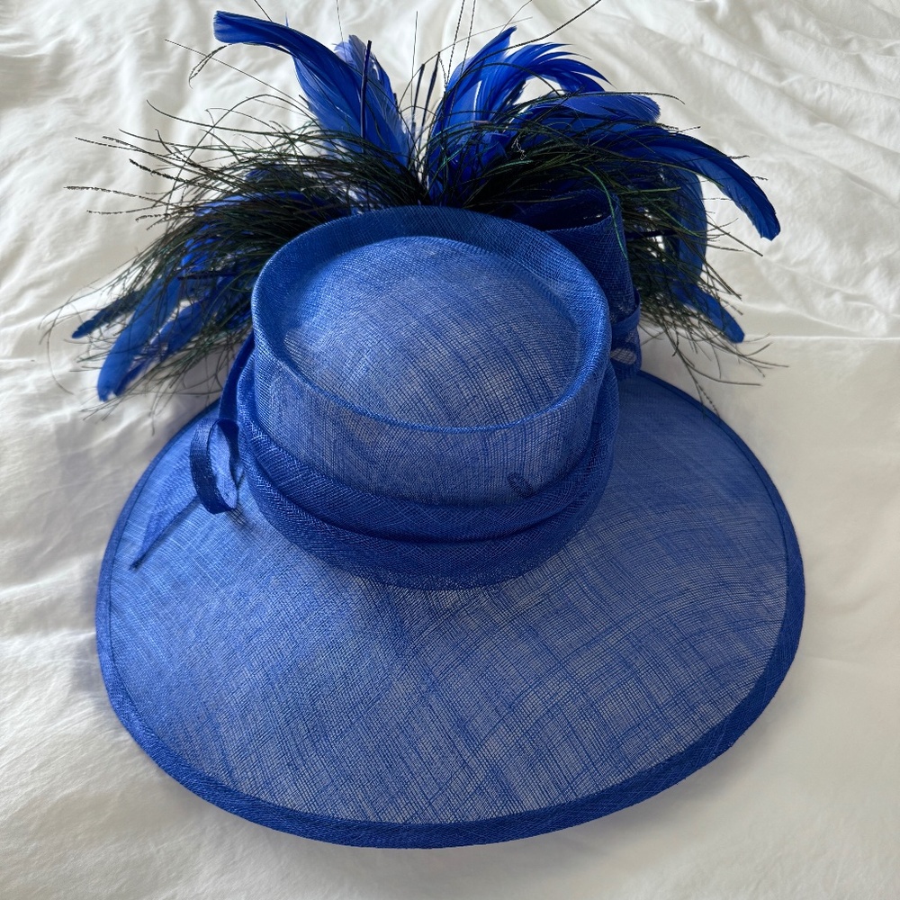 Mad Hatter  Hat with Feathers and wide brim Blue and green feathers